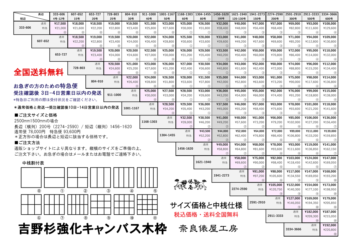 吉野杉強化キャンバス木枠 80号（1304-1455）×1304-1455